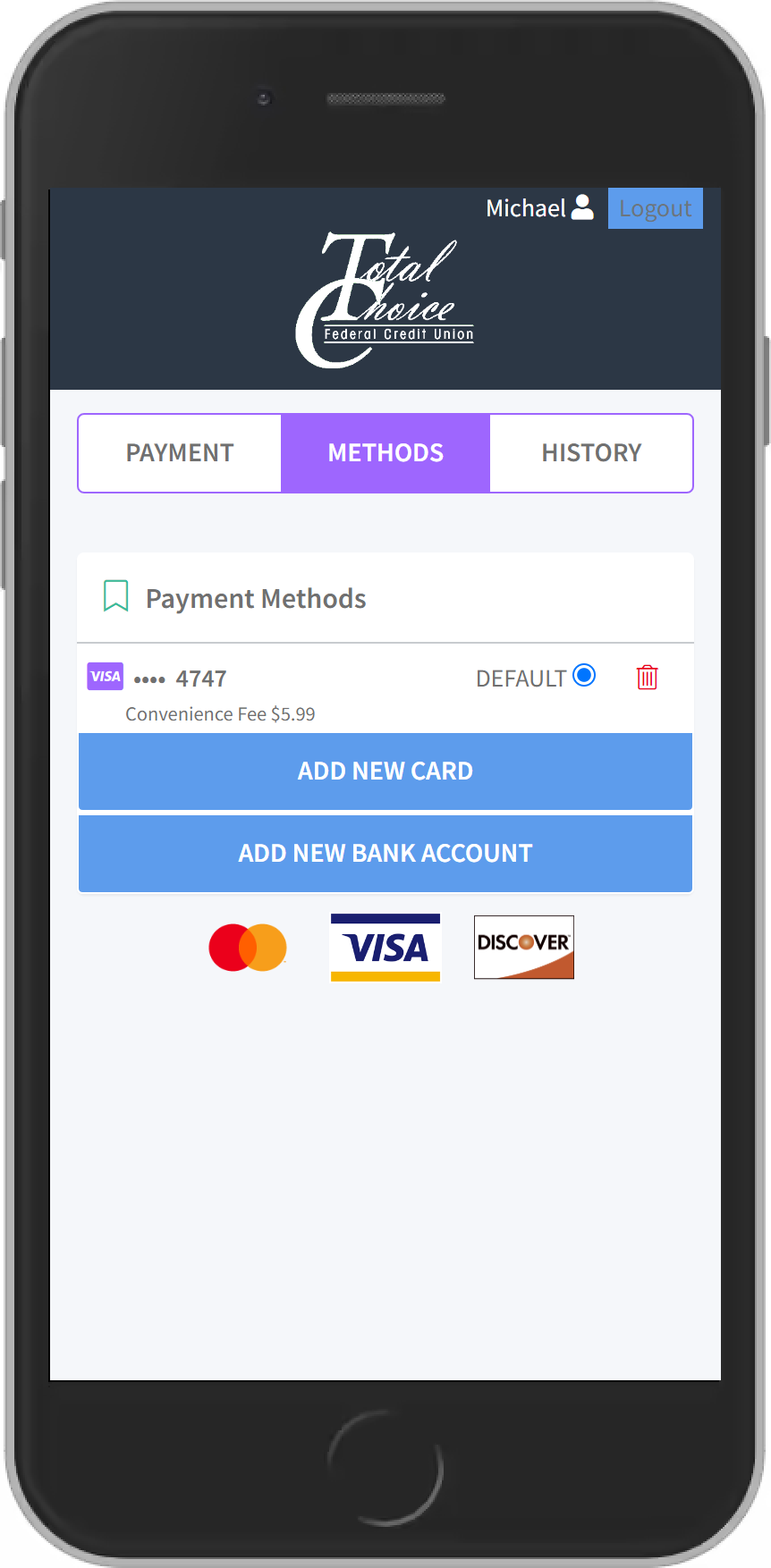 Message Pay payment method screen
